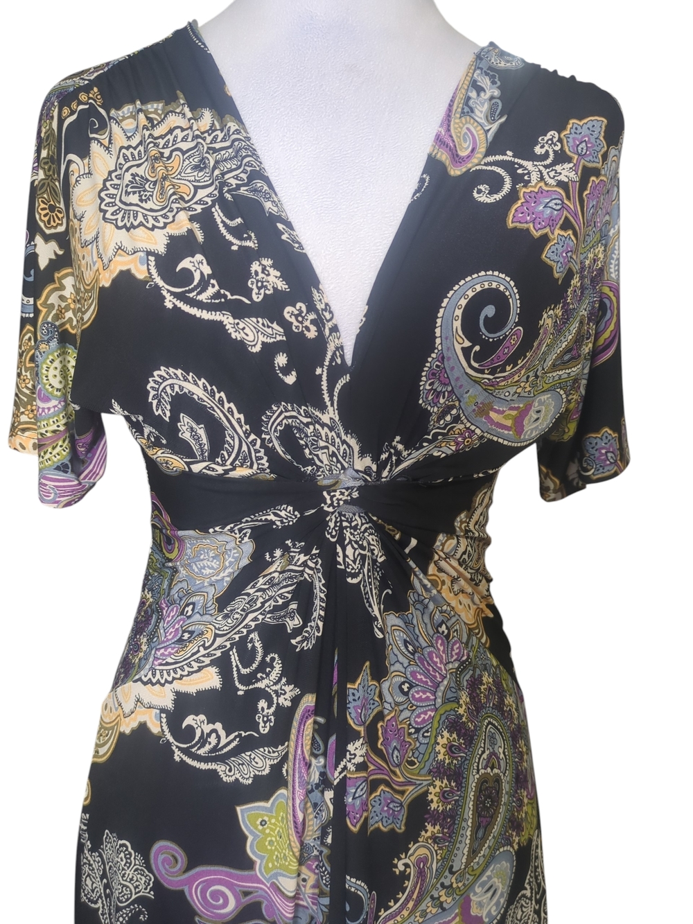 Lily Paisley Print mini dress in Black Purple & Gold Size PP - Picture 2 of 5